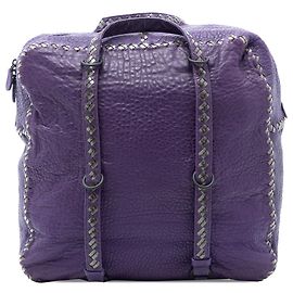 Borsa in pelle con rifinitura Intrecciato viola di Bottega Veneta