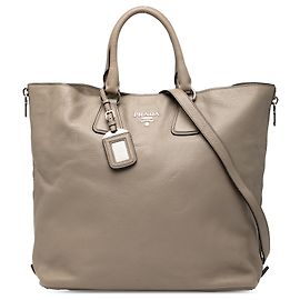 Borsa tote convertibile con zip laterale in vitello daino marrone Prada