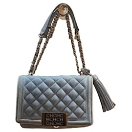 Borsa Carolina Herrera in velluto denim blu trapuntato