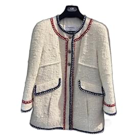 Chanel Abrigo de Tweed Blanco y Seda