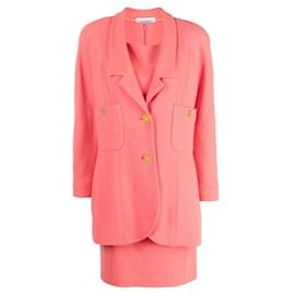 Conjunto de vestido de lã rosa salmão Chanel