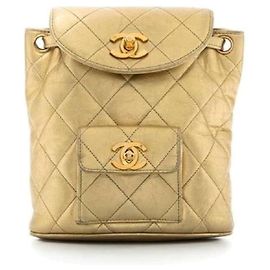 Chanel Gold Quilted Leder Rucksack