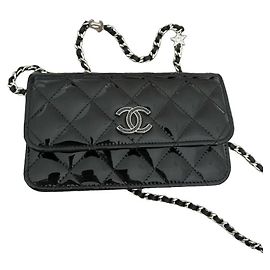 Chanel Wallet on Chain Black Patent Leather Silver Hardware