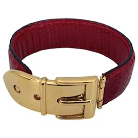 Bracciale a manica in pelle rossa vintage con fibbia dorata - Gucci