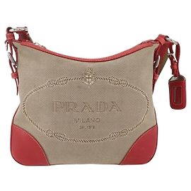 Borsa a tracolla in tela con logo Prada, media