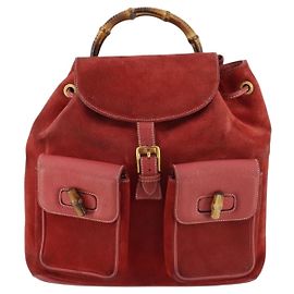 Mochila Vintage Gucci de Ante Mediana con Bambú