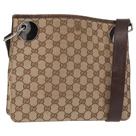 Borsa a Spalla GG Canvas Gucci Beige Argento 120841 Auth ep10981
