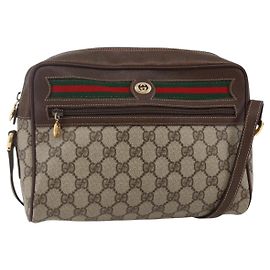 Borsa a spalla GUCCI GG Supreme Web Sherry Line in pelle PVC beige e rossa Auth ki6037