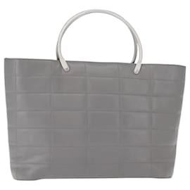 CHANEL Borsa a Mano Choco Bar in Pelle di Agnello Grigia Argento CC Auth bs30369