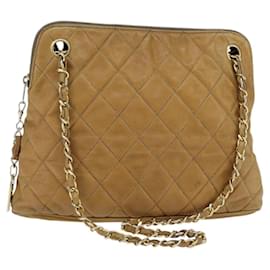 Borsa a Spalla CHANEL in Pelle di Agnello Marrone con Catena Dorata CC Auth bs30600