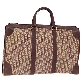 Bolsa Boston em lona Trotter Christian Dior Vermelha Prata Auth 150750