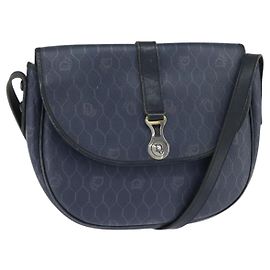 Christian Dior Honeycomb Canvas Shoulder Bag PVC Navy gold Auth 150747