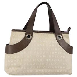 Bulgari Borsa a mano BVLGARI Logo Mania in tela beige argento autentica BA6603