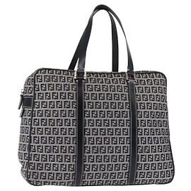 Borsa tote in tela Zucchino FENDI blu navy e oro Auth ep11139