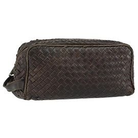 Autre Marque Clutch-Tasche aus braunem Leder INTRECCIATO von BOTTEGA VENETA Auth 146285