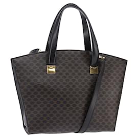 Céline Bolso Tote de Lona Macadam CELINE en Cuero PVC 2 en 1 Negro y Dorado Auth 142799