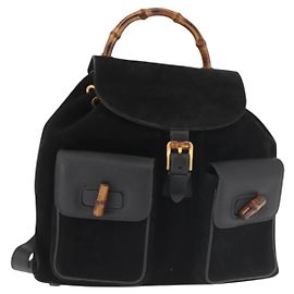 Mochila de Bambu GUCCI Camurça Preto Ouro 003 2058 016 Auth BA5937
