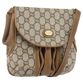 Borsa a Spalla GUCCI GG Plus Supreme in Pelle PVC Beige Oro Auth th6331