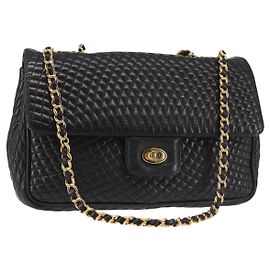 BALLY Borsa a Spalla a Catena Pelle Nera Oro Auth am9054