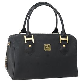 Borsa Boston MCM Logogram Vicetos PVC Nero Oro Auth am9026