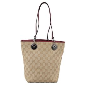 GUCCI GG Canvas Tote Bag Beige Silber 120840 Auth BA6338