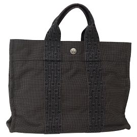 Hermès HERMES Handtasche Her Line PM Canvas Grau Silber Auth 143972
