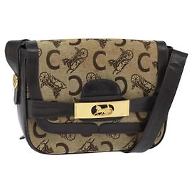 Céline Bolsa de Ombro Celine C Sulky em Lona Bege Dourada Auth 149188