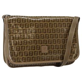 Bolsa de Ombro em Lona Zucchino FENDI Bege Dourado Auth 145202