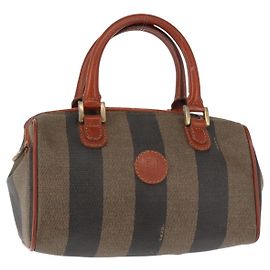 Borsa a mano in tela Pecan FENDI PVC nera e marrone Auth 146281