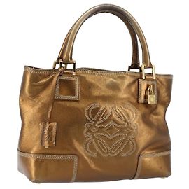 LOEWE Anagram Justa Borsa a Mano Pelle Bronzo Oro Auth 148910