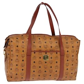 Borsa Boston MCM Logogram Vicetos in pelle PVC marrone e oro Auth gh882