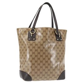 Borsa Tote GG Cristal GUCCI in tela rivestita Outlet Beige Oro 353706 Auth 144529