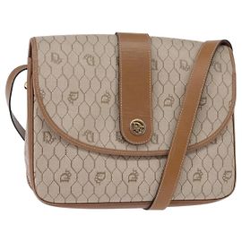 Borsa a spalla in tela a nido d'ape PVC beige oro Auth 145774 Christian Dior