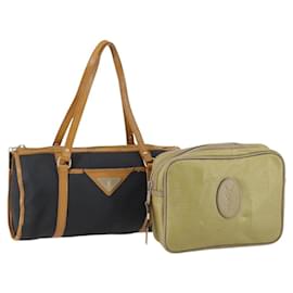 SAINT LAURENT Borsa a mano in pelle 2 pezzi Nero Oro beige Auth am9229