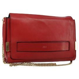 Chloé Borsa a Spalla in Pelle Chloe Chain Ray Rossa Oro Auth BA6596