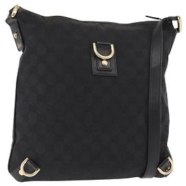 Borsa a Spalla Abbey GG Canvas Gucci Nero Oro 131326 Auth bs29715