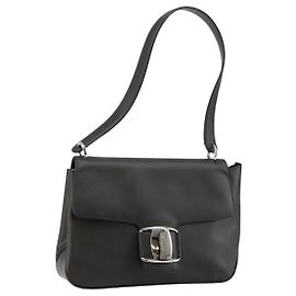 Borsa a Spalla Vala in Pelle Nera e Argento di Salvatore Ferragamo Auth BA6586