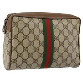 GUCCI GG Canvas Web Sherry Line Clutch Bag PVC Pelle Beige Verde Auth th6400