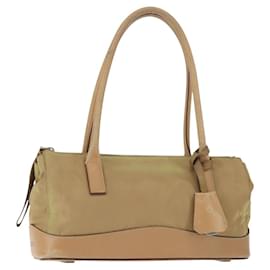 Bolso de Hombro PRADA de Nylon Cuero Caqui Plata Auténtico bs30008