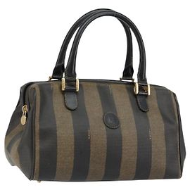 Borsa a mano in tela Pecan FENDI PVC nera e marrone Auth 146279