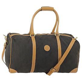 FENDI Pecan Canvas Boston Tasche beschichtete Leinwand 2-Wege Schwarz Braun Auth th6359