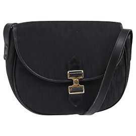 Christian Dior Trotter Canvas Schultertasche Schwarz Gold Auth SW1717