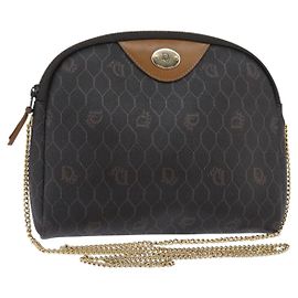 Borsa a spalla in tela a nido d'ape Christian Dior con catena in PVC nera e dorata Auth SW1718