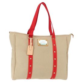 LOUIS VUITTON Antigua Hippo GM Tote Bag Beige Rot M40032 LV Auth BA7007