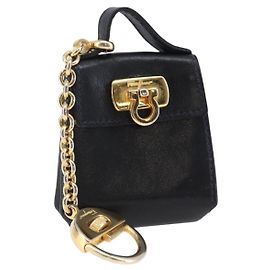 Charm in pelle Gancini Salvatore Ferragamo blu navy oro Auth 145546
