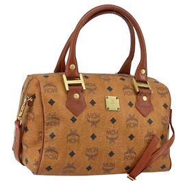 Borsa Boston MCM Logogram Vicetos in pelle PVC 2 in 1 marrone oro Auth gh1077
