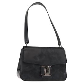 Borsa a Spalla Vala in Pelle Nera e Argento di Salvatore Ferragamo Auth gh1115