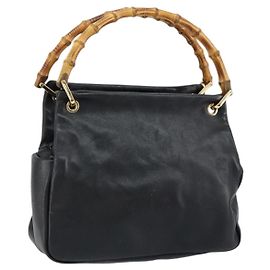 Gucci Bamboo Handtasche Leder Schwarz Gold 000 1014 0575 Auth 149974