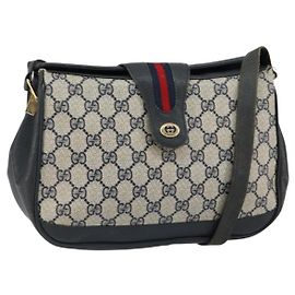 Borsa a Spalla Gucci GG Supreme Sherry Line PVC Blu Navy Oro 116 02 076 Auth 146977