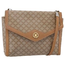Céline Borsa a Spalla in Tela Macadam CELINE PVC Beige Oro Auth 149041